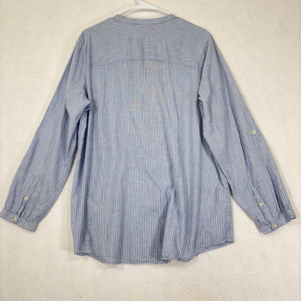 Ruff Hewn Woman Henley Blouse 1X Striped Ruffle Front Coastal Casual - Picture 3 of 9